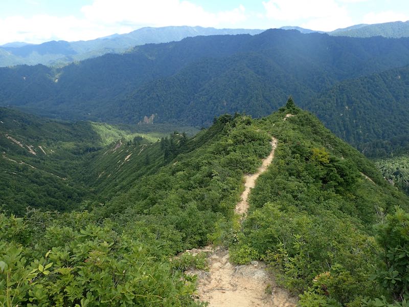 平ヶ岳の長い下山　尾根が龍の背中のようだ